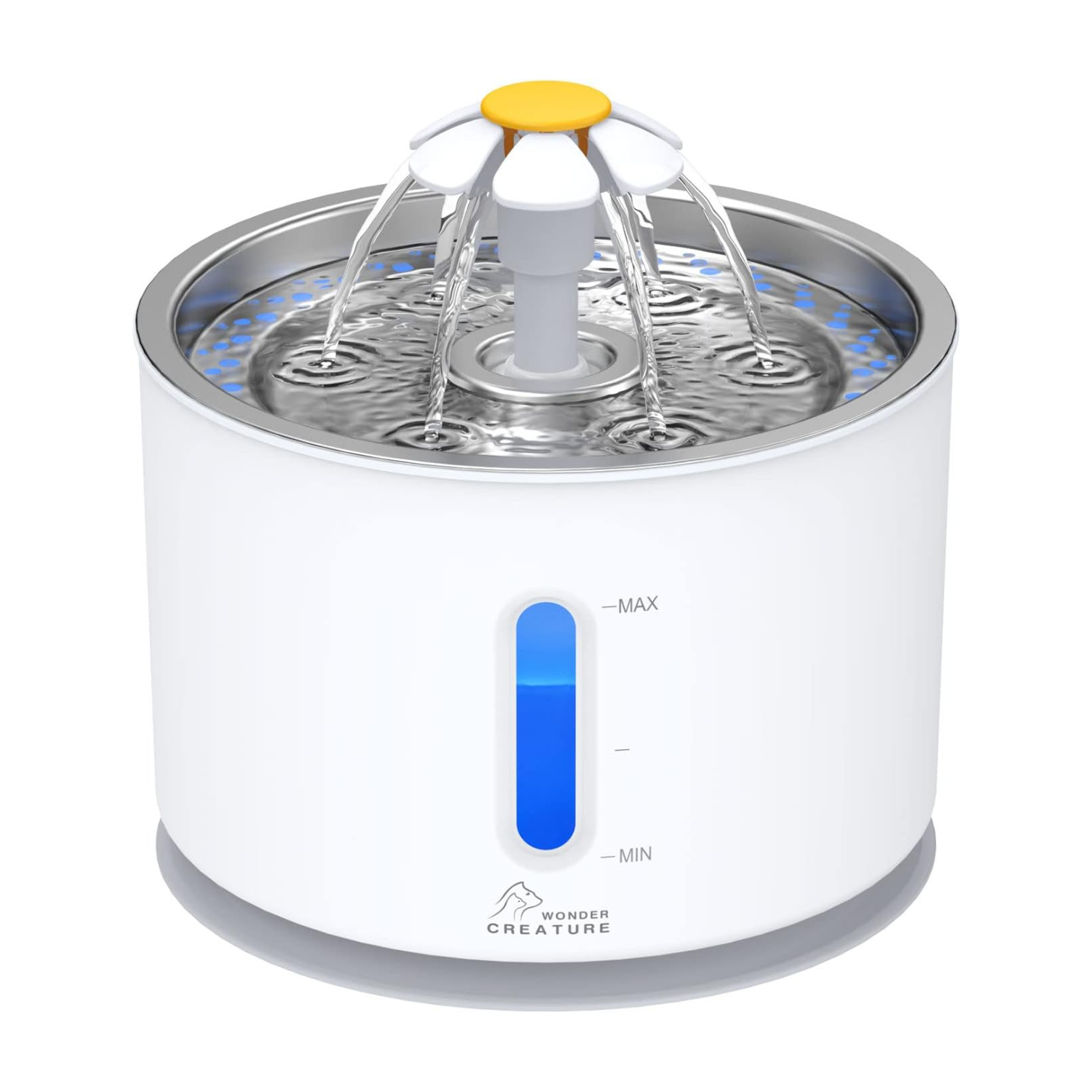 Fuente de agua para gatos de acero inoxidable, 81oz (2.4l) fuente automática con luz LED e interruptor